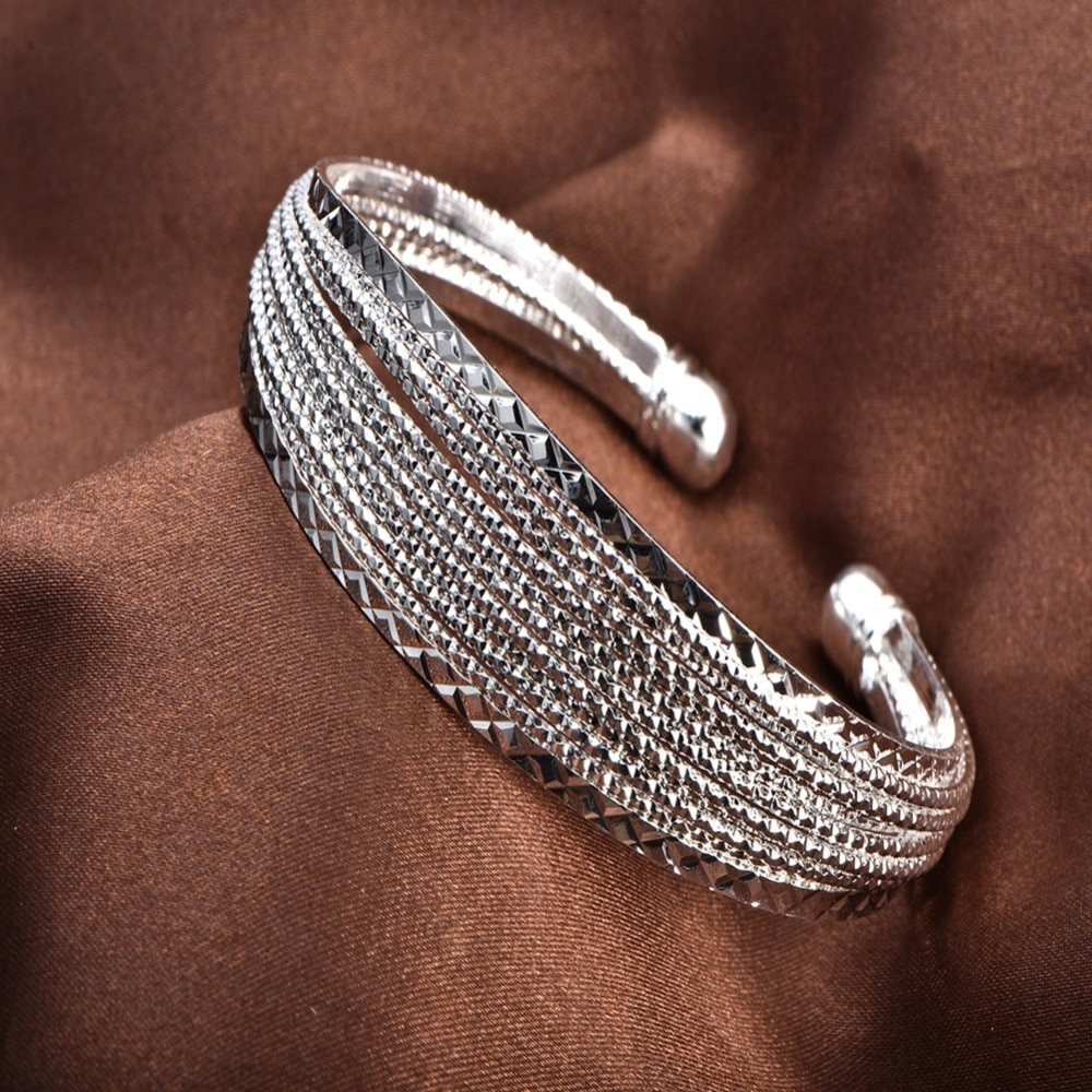Verzilverd Bangle Armband voor Vrouwen Multi Lijnen 925 Zilveren Armbanden Sieraden Pulseira Bijoux Accessoires