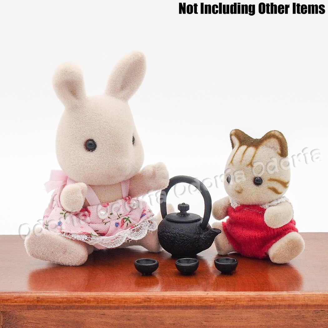 Odoria 1:12 Miniature Metal Teapot Tea Kettle with 3 Cups Dollhouse Kitchen Accessories
