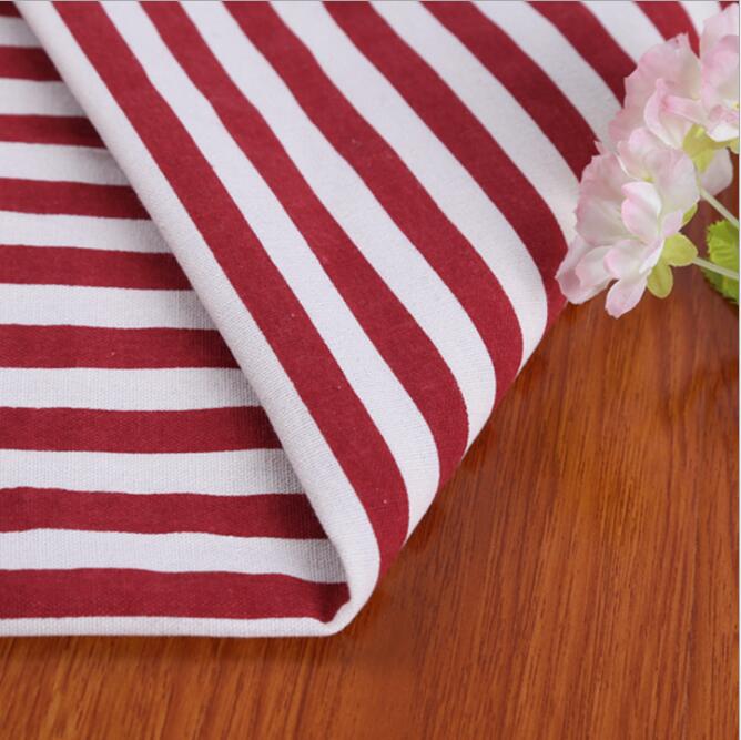 Tecido estampado ecológico para toalhas/cortinas, tecido ecológico vermelho/azul branco com listras, tecido estampado e linho
