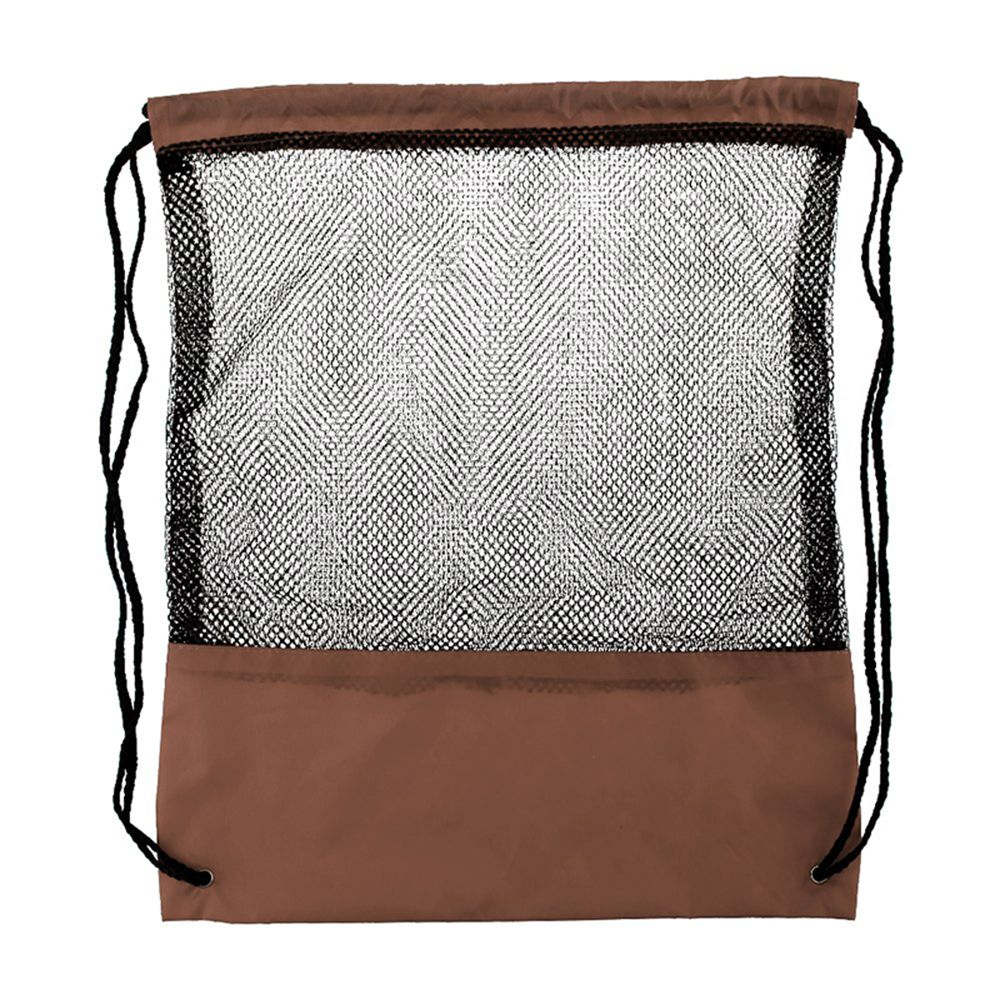 Mesh Drawstring Bag Sports Waterproof Backpack Bundle Pocket Tote Sport for Men Women Students ravel Bag Beach Backpack: Brown