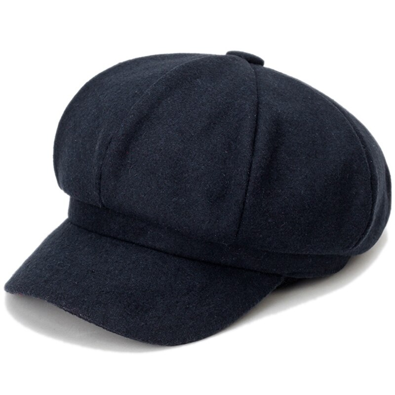 Gorro octogonal de lana para mujer Otoño Invierno , Boina de ala ancha, gorro informal cálido, Color sólido, elegantes sombreros de mujer: NV