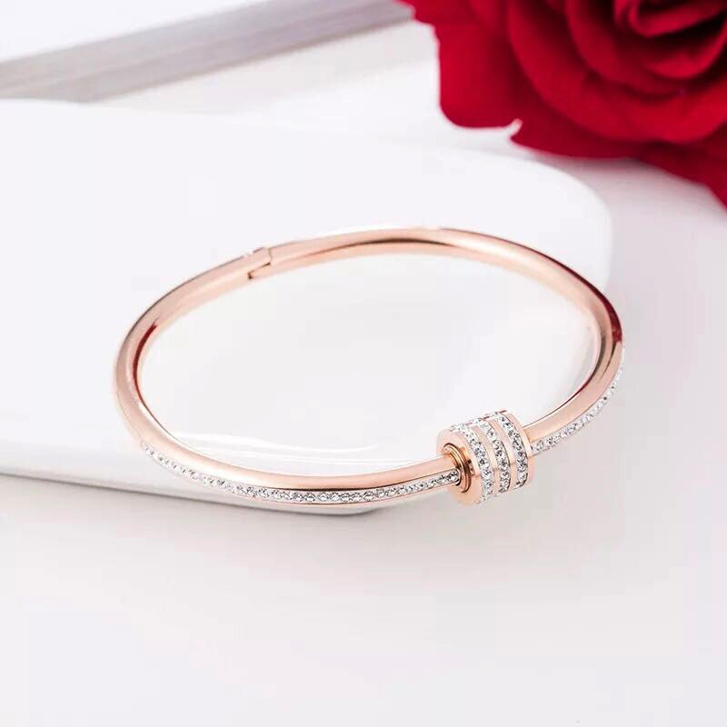 Mode Vrouwen 316 Rvs Rose Gold Kristallen Ronde Charm Armband Huwelijkscadeau