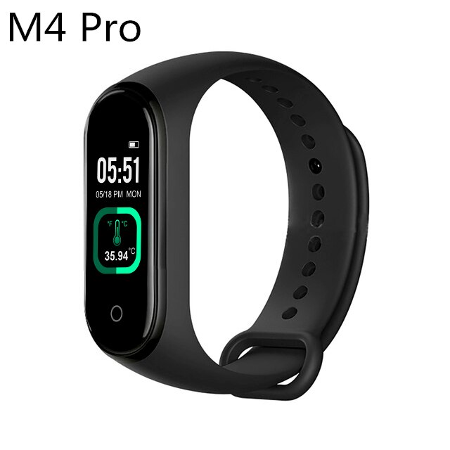 M4 pro banda inteligente termômetro nova banda m4 rastreador de fitness freqüência cardíaca pressão arterial pulseira de fitness relógio inteligente para android ios: M4 Pro Black