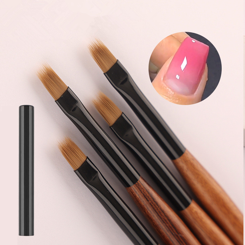 1Pc Ronde Houten Handvat Nagel Ombre Borstel Nail Art Schilderen Pen Borstel UV Gel Polish Gradiëntkleur Acryl Nagel Tekenpen