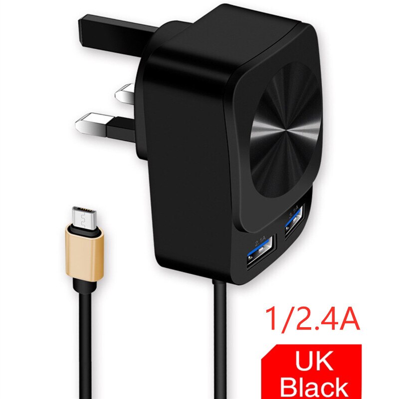 2.4A USB LED Mobile Phone Charger With MICRO Cable Travel Charger With Illuminated Charging Head: 1A 2.4A UK BLACK