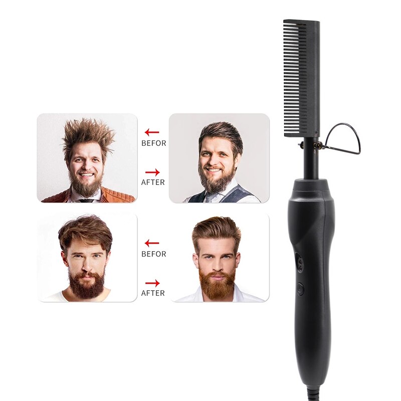Electric Comb Hair Straightener Beard, Anti Scald Comb Hair Straightener 110-240V Gold for Women and Men