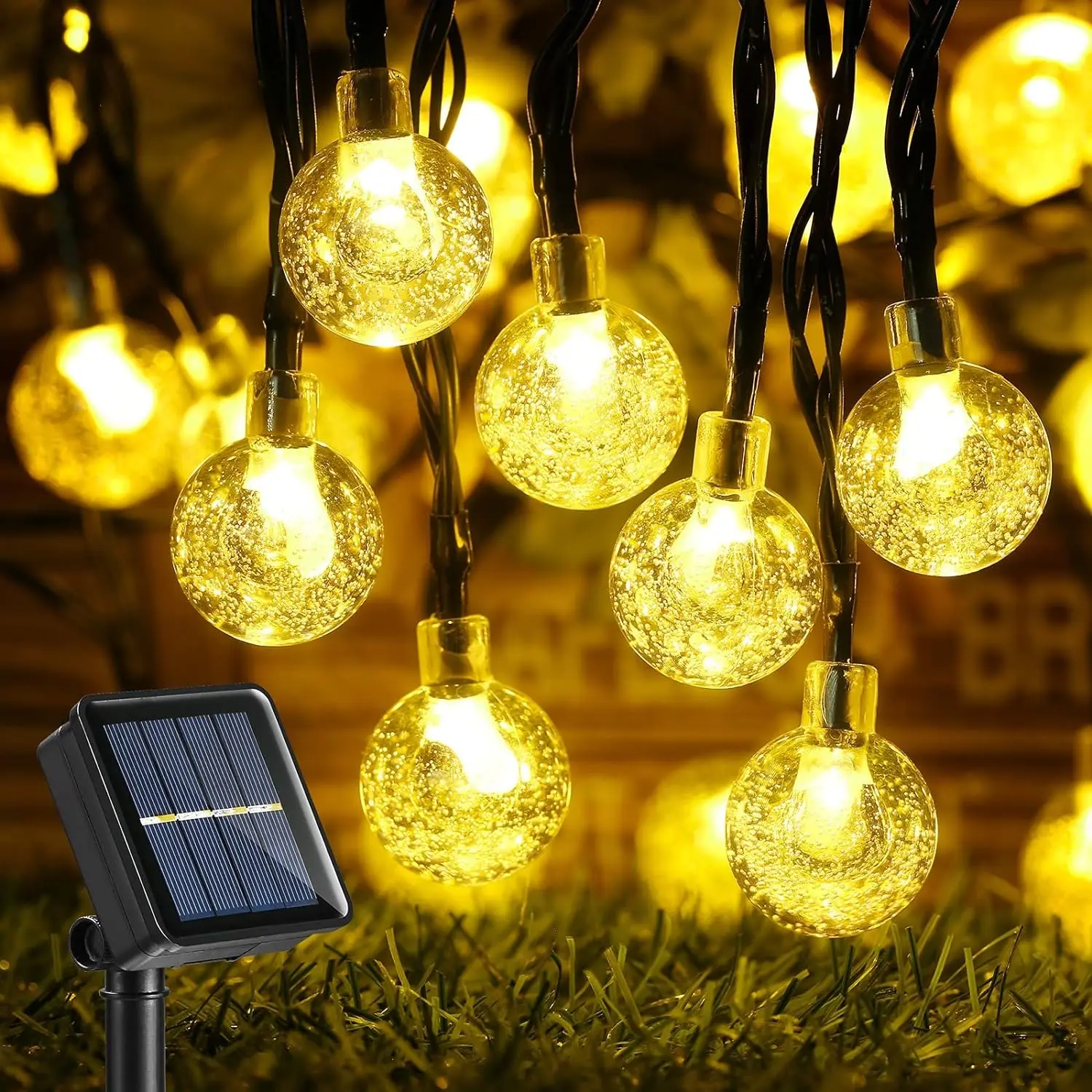 Guirlande lumineuse solaire Globe en cristal, 100 LED, guirlande lumineuse féerique, décoration de fête de noël et d'halloween, pour jardin: Bleu / 11-15W