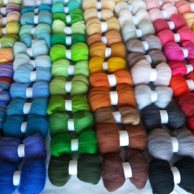 DIY wol voor vilten mix 50 kleuren merino 100% wol fiber pop handwerken zwervende in naald vilt kit 5 G/zak