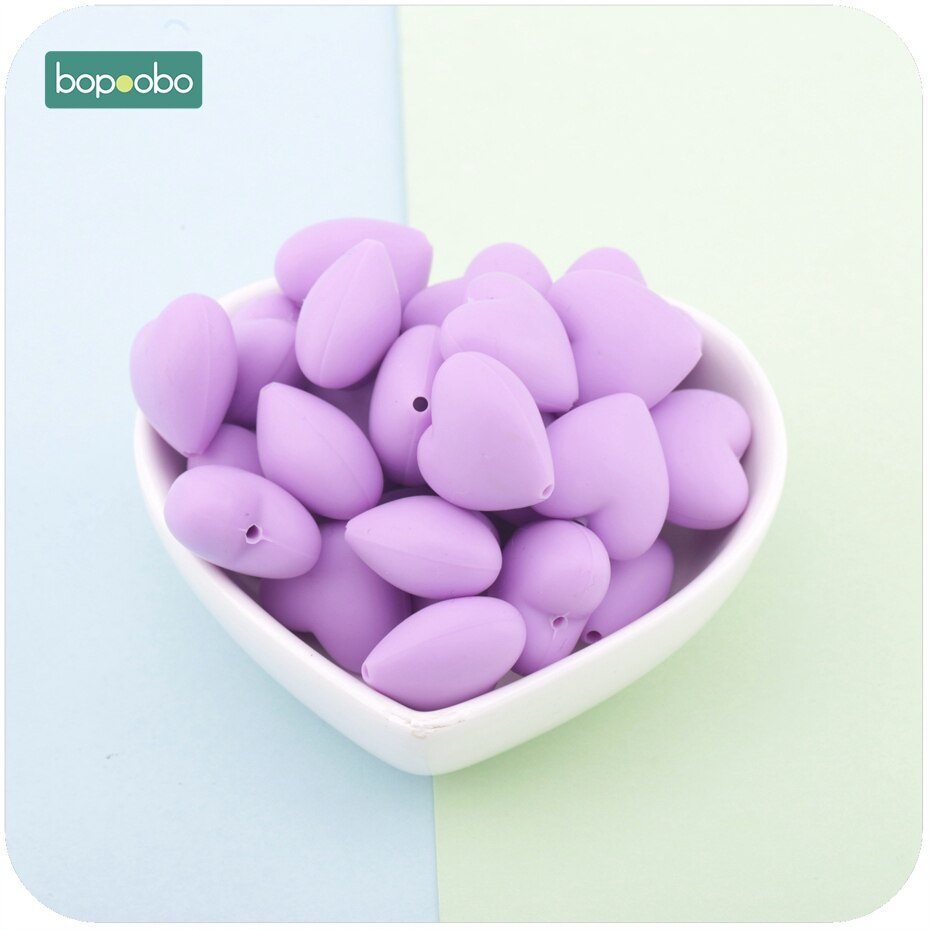 Bopoobo hjärta silikonpärla för bitring 10pc tänder smycken gör-det-själv-armband tandsjukdomar amningshalsband silikonpärlor babybitring: Lila