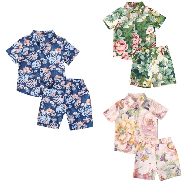 1-6Y été infantile bébé garçons vêtements ensembles imprimer à manches courtes simple boutonnage dessus de chemise + Shorts 2 pièces