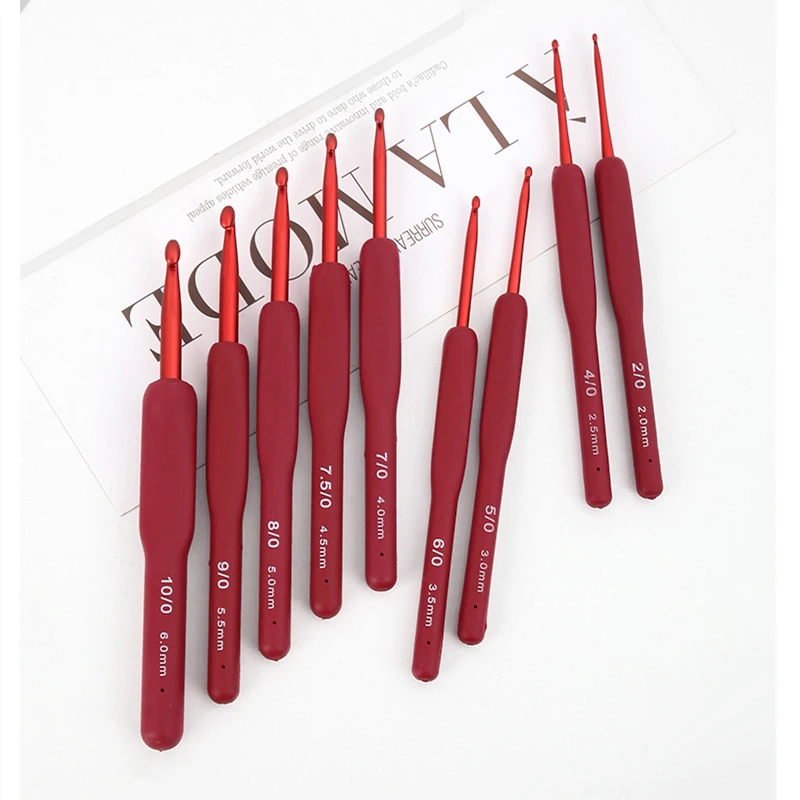 gancho de ganchillo rojo, herramienta tejida a mano DIY, óxido de aluminio, aguja de ganchillo de lana tejida a mano, ganchillo antideslizante de silicona de 2-6mm