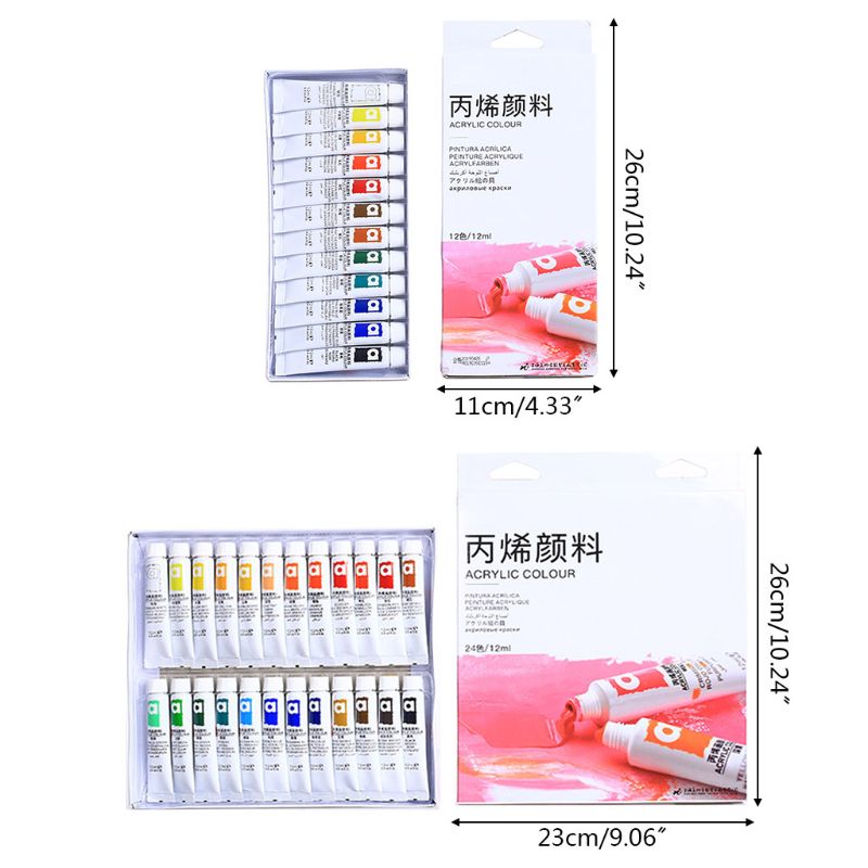 12/24 Colors Acrylic Paints Brush Set 12ml Tubes Artist Drawing Painting Pigment Hand Painted Wall Paint DIY