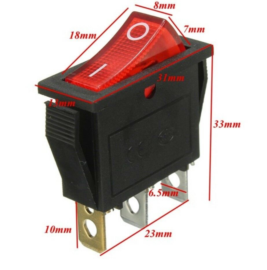 KCD3 Rocker Switch On-Off 2 Positie 3 Pin Elektrische Apparatuur Met Licht Schakelaar 16A 250VAC/ 20A 125VAC 35Mm * 31Mm * 14Mm: Rood