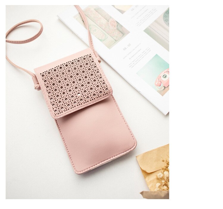 bolso para teléfono móvil con pantalla táctil, cartera para teléfono inteligente, correa de cuero, bolso de mano para mujer, bolso para Iphone X para Samsung S10 y Huawei: Rosa