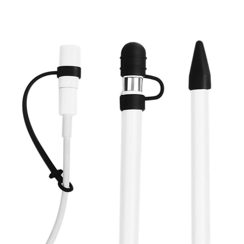 3 In 1 Silicone Anti-lost Top Pencil Cap Holder Nib Tip Cover Cable Adapter Tether Kit For IPad Pro 10.5 12.9 9.7 Pencil Case
