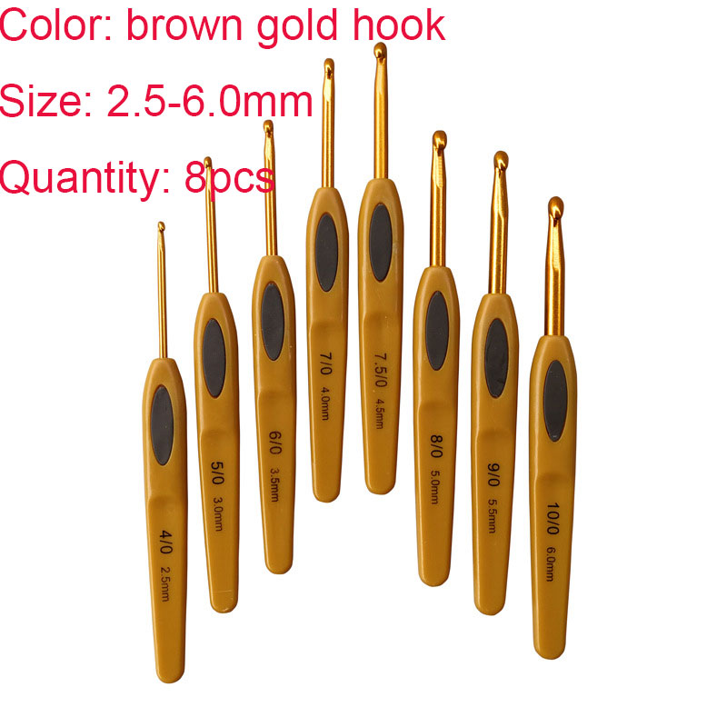 8Pcs/Set 2.5-6.0mm Crochet Hooks Aluminum Ergonomic Knitting Needle Hook Crochet Hook Knitting Needles for Crocheting Yarn Craft: light green