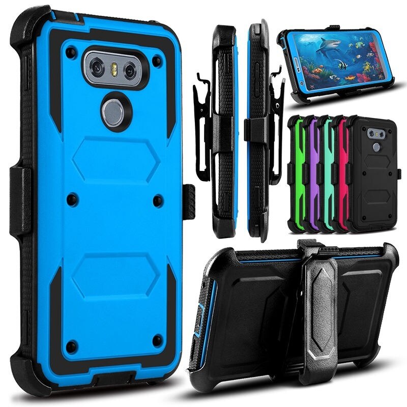 YUMQUA lg 6 Abdeckung Fällen Für lg G6 H872 VS988 Handy Zurück Fall Abdeckung Heavy Duty Rüstung mit Rotierenden gürtel Clip Holster: Blue