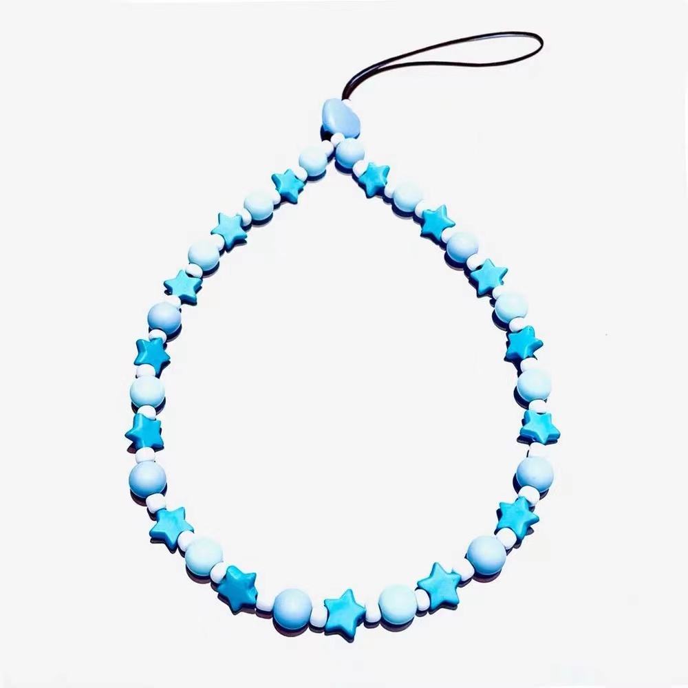 Blauwe Ster Bohemian Rainbow Star Mobiele Telefoon Keten Voor Vrouwen Acryl Regenboog Hart Geometrische Kralen Mobiele Telefoon Keten: Plating Pistool