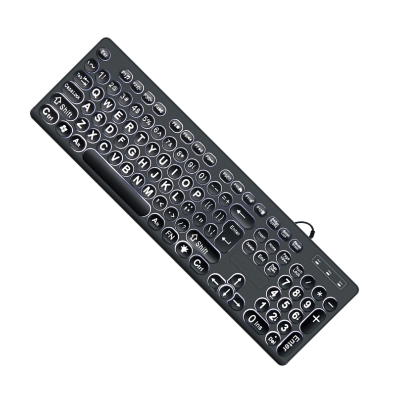 LED Backlit Keyboards 104Keys Standard Full Size USB Cord Backlit Keyboards Big Print Letter with White Illuminated