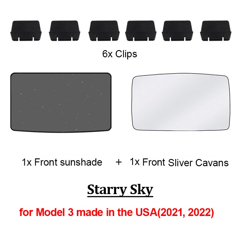 Parasol de techo de vidrio para coche Tesla, parasol frontal y trasero para parabrisas Skylight, sombreado UV, actualización, modelo 3, , 2022: M3 FrontUV Star USA