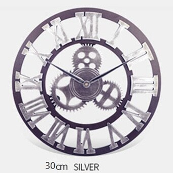 Getriebe retro Wanduhr Große 3D Römische Ziffer Geräuschlos nordisch Riesen Holz Jahrgang Uhren Horloge Wohnzimmer Bar Wohnkultur kunst: römisch Splitter / 30cm