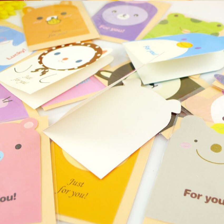 10Pcs/lot Cute animal cartoon Mini Card party invitation Greeting Card Birthday Message Cards