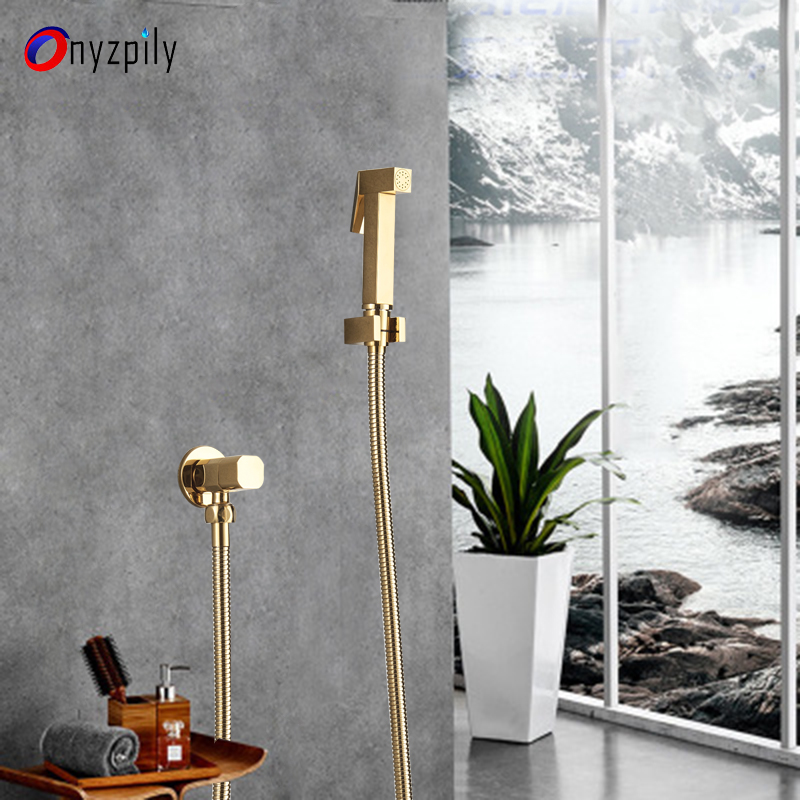Onyzpily Bidet Kraan Golden Geborsteld Goud Wc Hand Bidet Kraan Wandmontage Rvs Slang Bidet Sproeier Set Kit: Gold Faucet