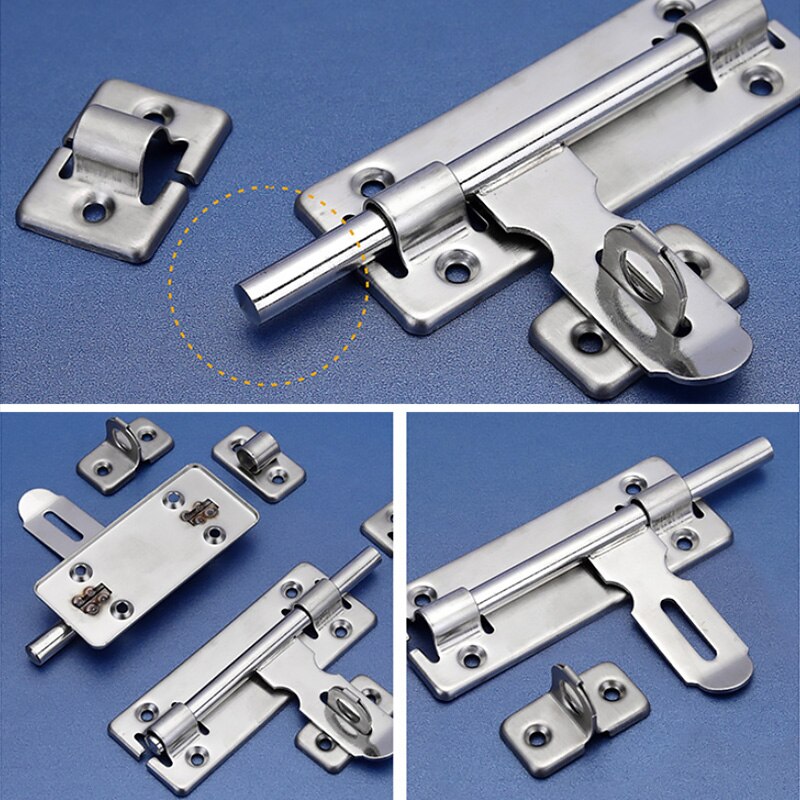 4/6/8 inch Long Silver Stainless Steel Door Bolts Latch Solid Sliding Bolt Latch Staple Gate Safety Lock Door Hardware Furniture