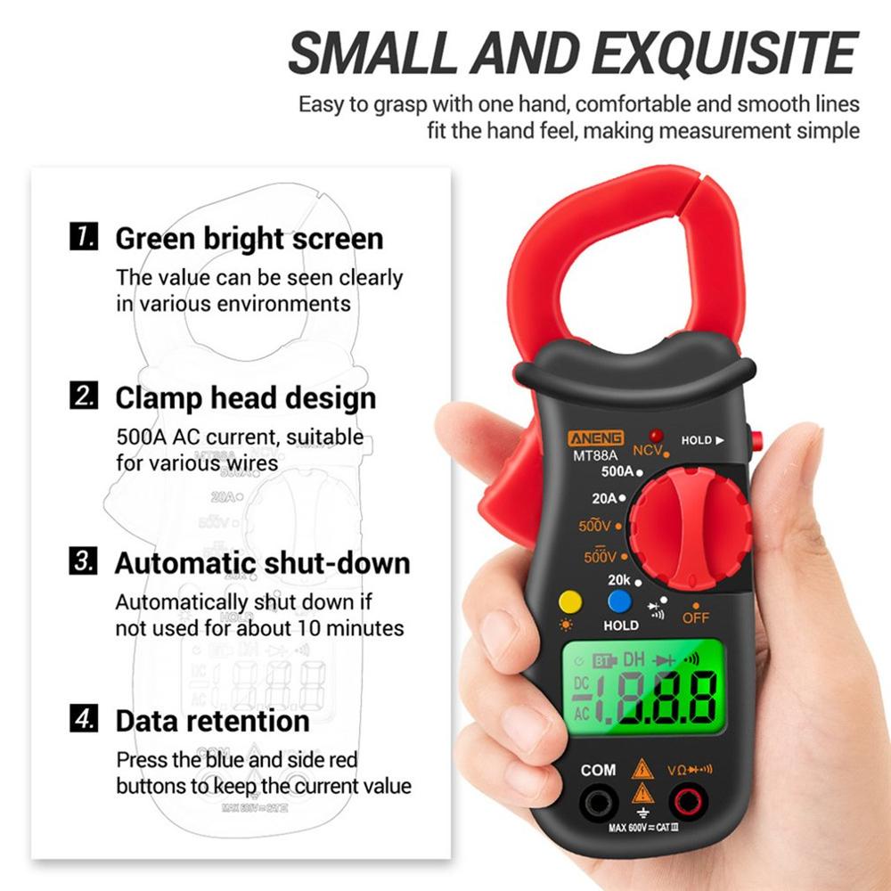 ANENG MT88A Digital Clamp Meter Multimeter 500A DC/AC Voltage AC Current Tester Frequency Capacitance NCV Test Mini Clamp Meter
