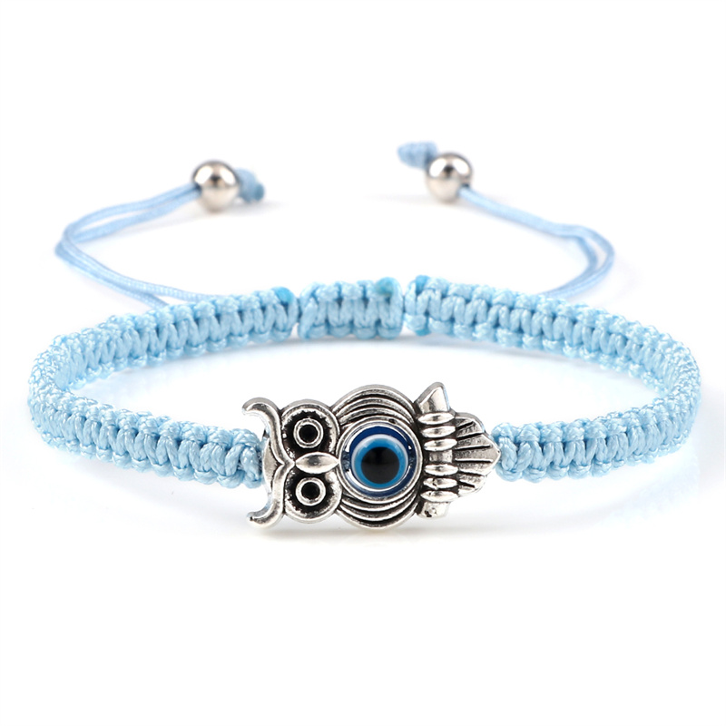 Pulsera ajustable de ojo de la suerte para hombre y mujer, brazalete trenzado de cuerda de hilo rojo hecho a mano, amuleto de búho, joyería de la amistad: Rojo óxido