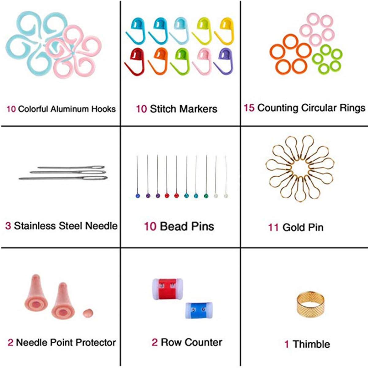 Knitting Needles Set 100pcs Crochet Hooks Knitting Needles DIY Weave Sewing Tools Full Set Knit Gauge Scissors Stitch Holders