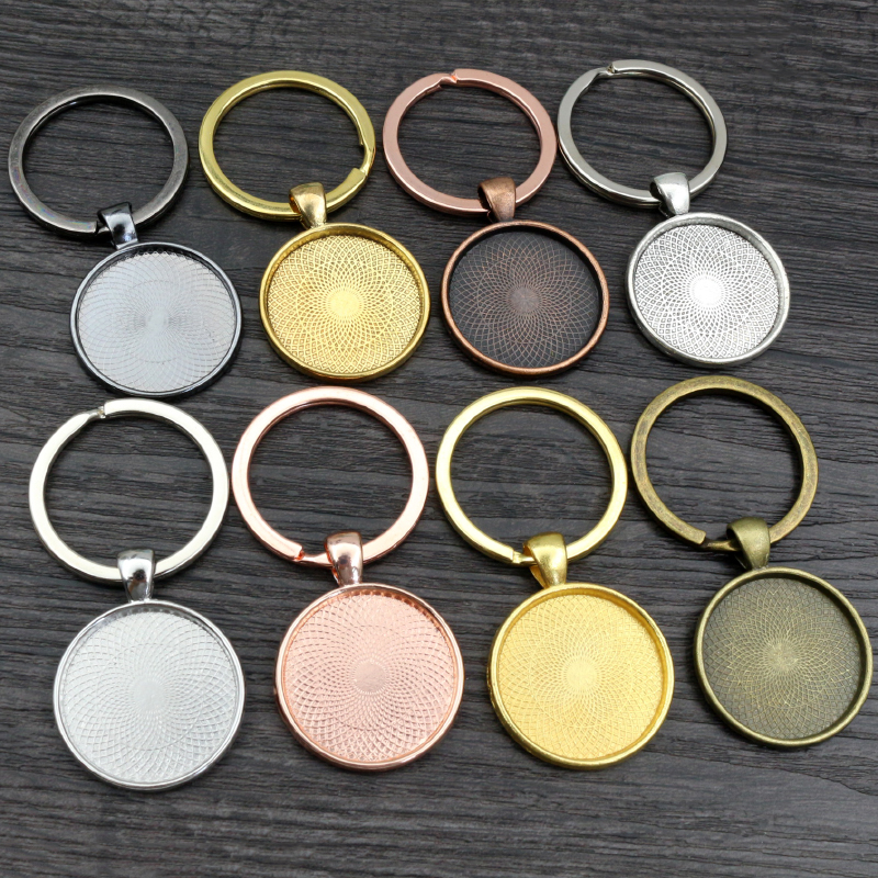 5 Stuks Sleutelhanger Met Hanger Bezel Blanco Fit 20 25 30Mm Camee Glazen Cabochon Basis Instelling Diy Sleutelhanger Sleutelhanger