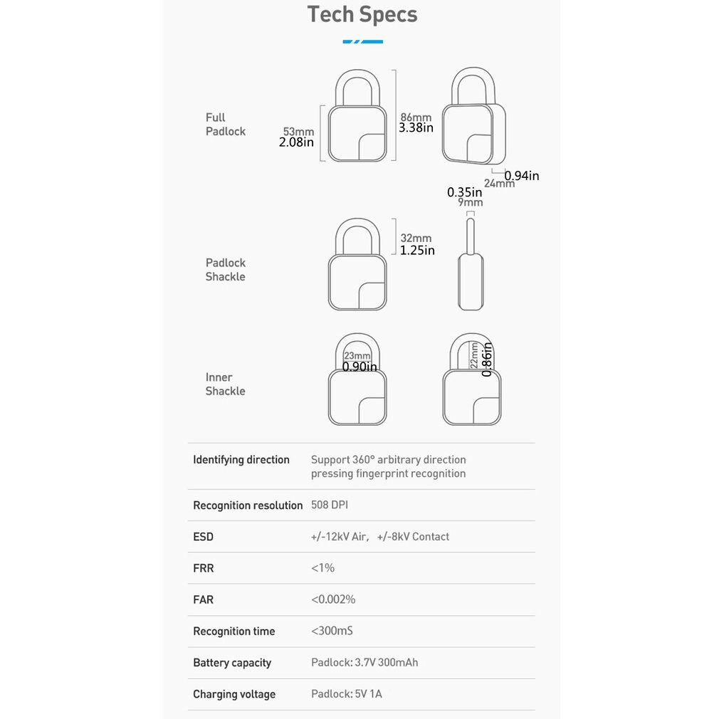 Smart Thumbprint Door Padlocks Rechargeable Door Lock Fingerprint Smart Padlock USB Keyless Quick Unlock