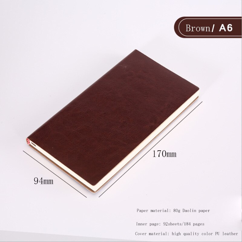 Soft Business Leather Diary Notebook A6 A5 B5 PU Travelers Journal Thicken School Office Meeting Record Notepad Handbook: A6 Brown