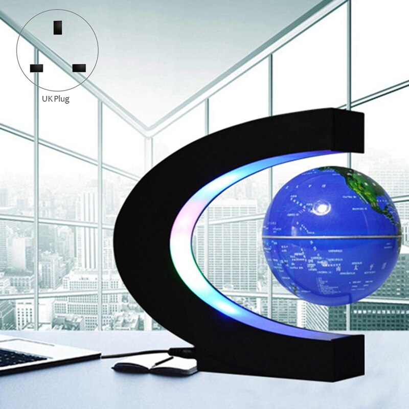 Globe with LED Lights, 360 degree C-Shaped Magnetic Levitation World Map of the Globe, Suitable for Education UK Plug