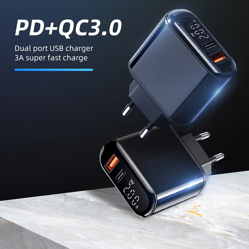 schnell aufladen QC 4,0 3,0 PD Ladegerät 18W Dual USB Typ C Kabel Schnelle Ladegerät für iPhone 11 Xiaomi telefon Energie EU Ladegerät