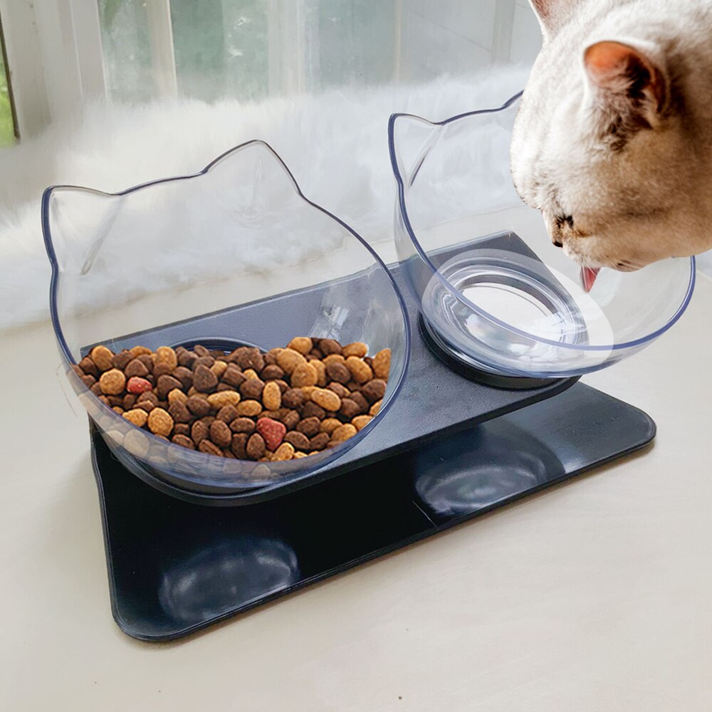 Kattskålar hundar matare katt matskål matskålar vattenskålar med upphöjd ställning för katter dubbelskål katter husdjursmaterial