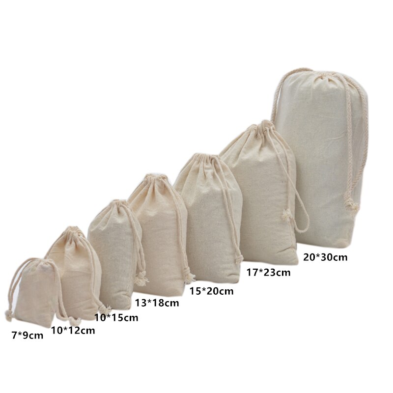 Pur coton mousseline cordon sac blanchisserie voyage stockage pochettes porte-monnaie femmes tissu sac noël emballage