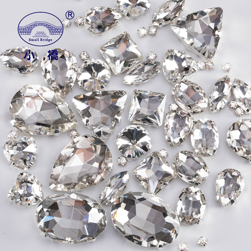 Glitter Gemengde Vorm Glas Steentjes Voor Kleding Roze Plaksteen Craft Edelstenen Kristal Naai Strass Met Klauw 50 stks/pak S048: NICKEL