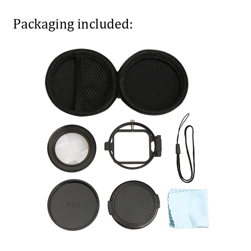 Go Pro hero 5 6 Macro gros plan 16 loupe, filtre de lentille de grossissement 16x et adaptateur de loupe 10x pour GoPro hero 5 6 7 noir