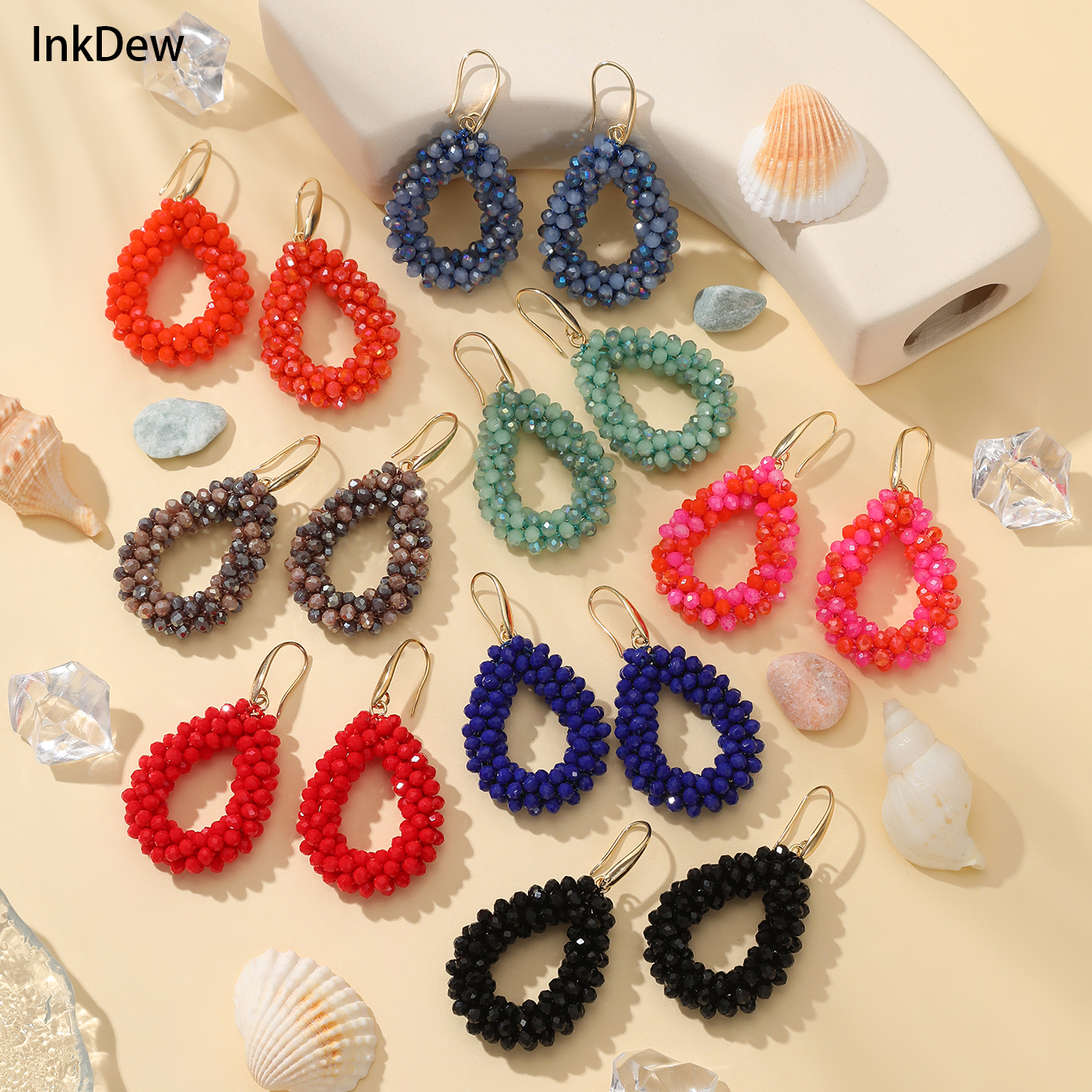 Pendientes pequeños INKDEW, pendientes de gota de agua de colores de bandera nacional para mujer, pendientes de cristal hechos a mano, joyería de EA124