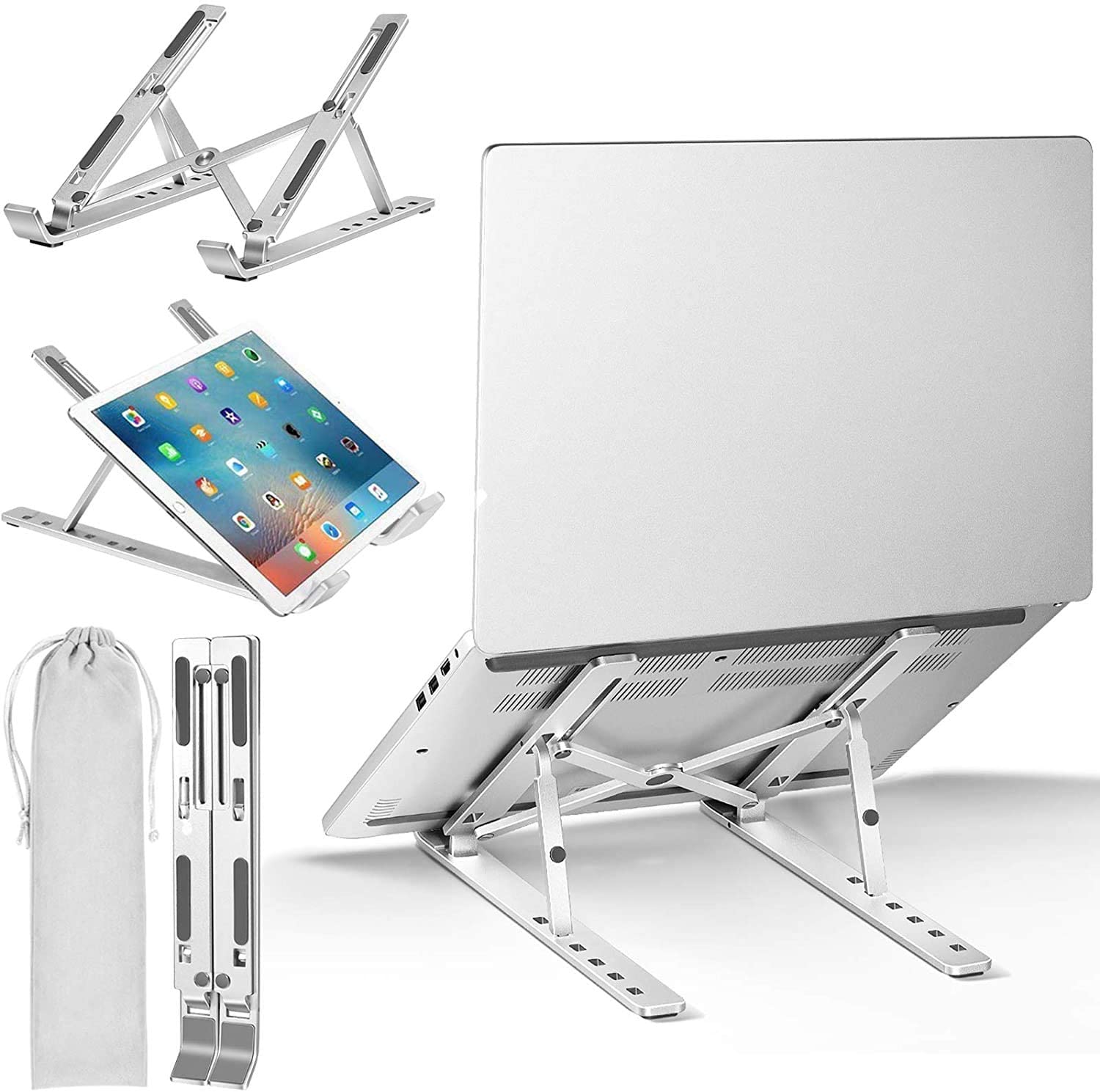 Laptop Stand, Laptop Houder Riser Computer Tablet Stand, 6 Hoeken Verstelbare Aluminium Ergonomische Opvouwbare Draagbare Desktop