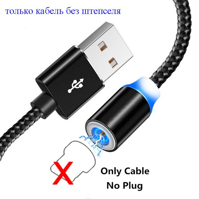 Cable magnético Micro Usb tipo C, carga súper rápida para teléfono iPhone y Xiaomi, luz LED, 1M: Black No Plug