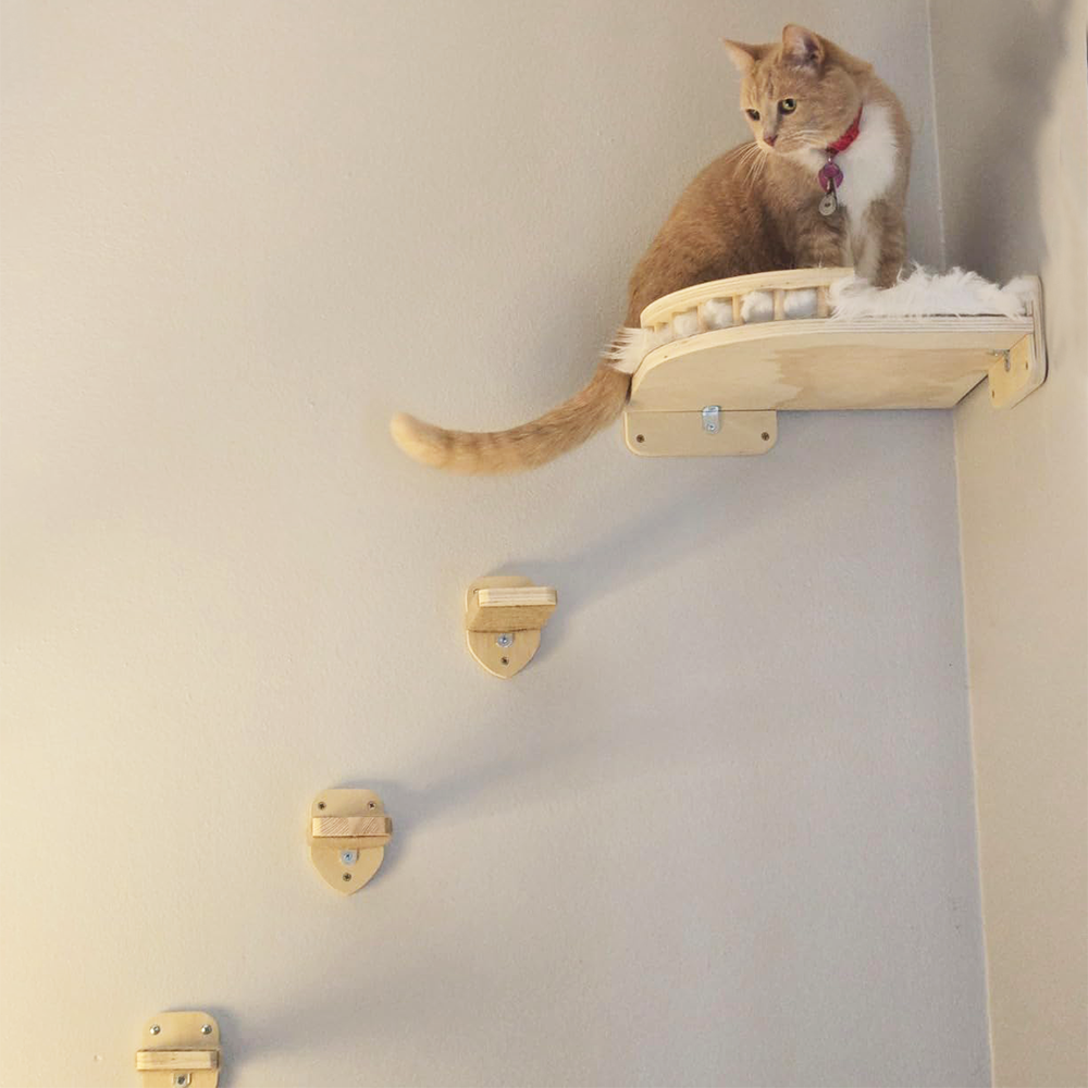 3- -delige kattenwandtrap, kattenrek, aan de muur te bevestigen klimrek voor katten, kattenwandmeubel met trapje voor katten om op te spelen en te klimmen.