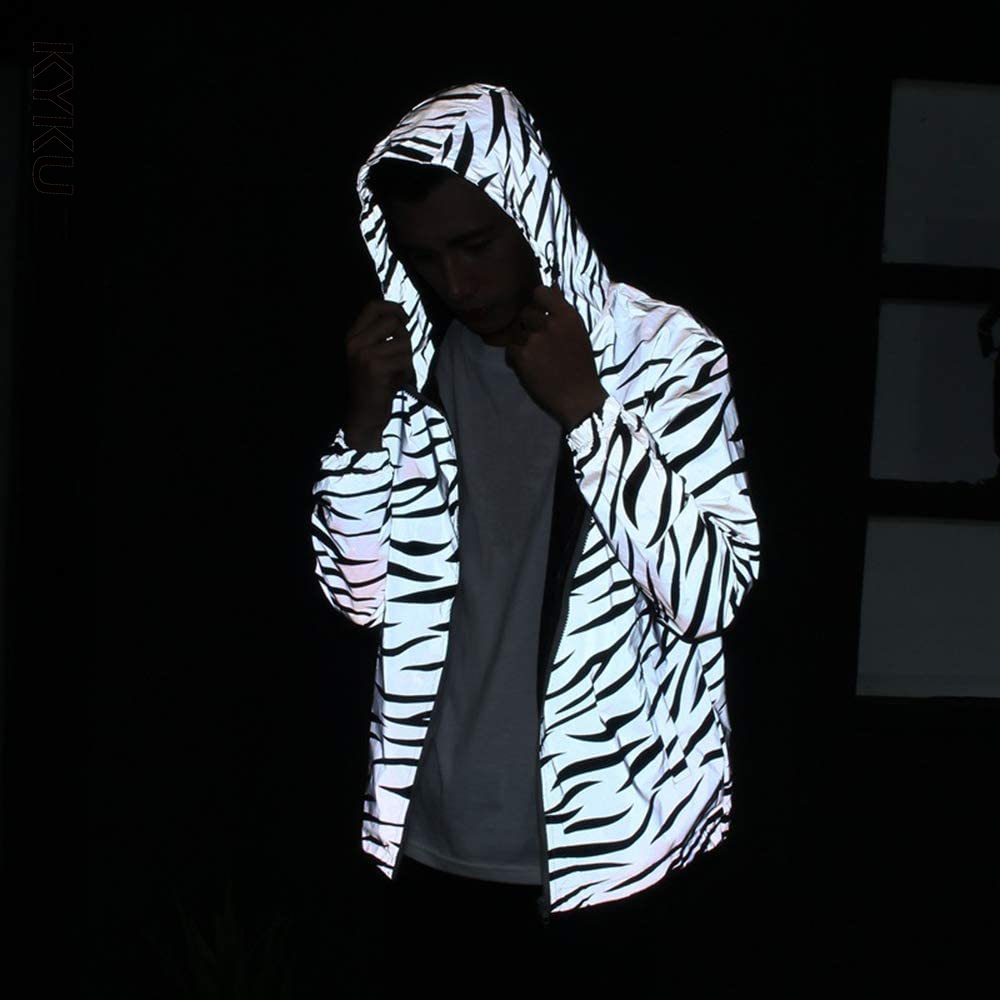 Chaqueta reflectante de cebra para hombre y mujer, chaqueta de estilo de malla noctilucente, impermeable, de talla grande