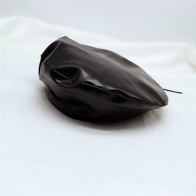 Nowe damskie berety PU skórzany beret osobowość ośmioboczna czapka dorywczo wdzięku beret czapka stylowe czapki artysty: czarny