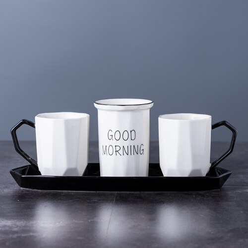 Pohjoismainen keraaminen harjauskuppi kylpyhuoneen pesusetti yksinkertainen tarjotin suukuppi hammassylinteri hammassetti pari koti kylpyhuonetarvikkeet: L