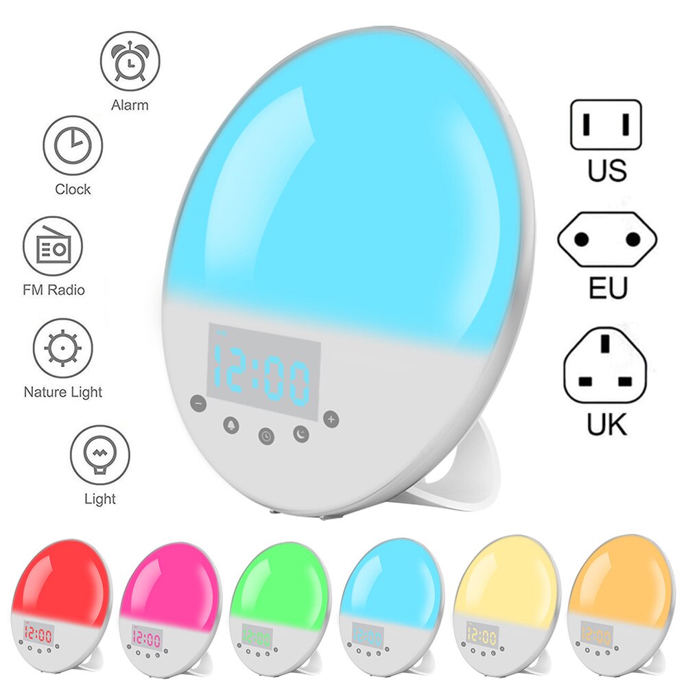 Smart Wake Up Light, 30 Brightness Levels Workday Alarm Clock Light Sunrise Sunset Simulation Light With Digital Time DIsplay