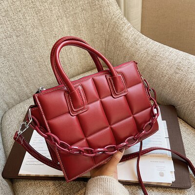 Autumn and winter retro chain handbag PU soft leather women's shoulder messenger bag: Style 2 red