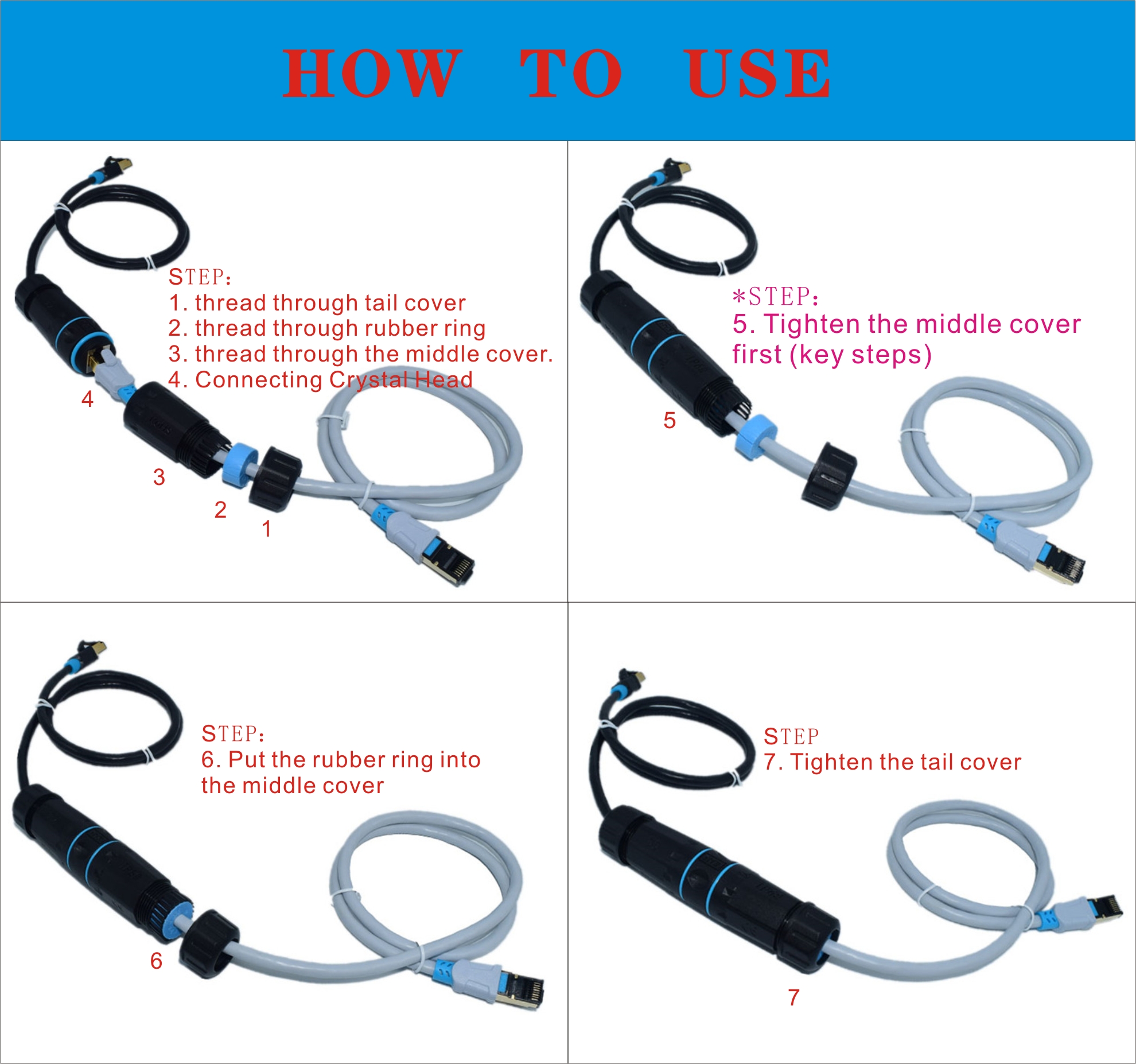 CAT6/CAT6A/CAT7 RJ45 waterdichte connector RJ45 Ethernet/netwerkconnector, rechtdoor breedband voor buiten